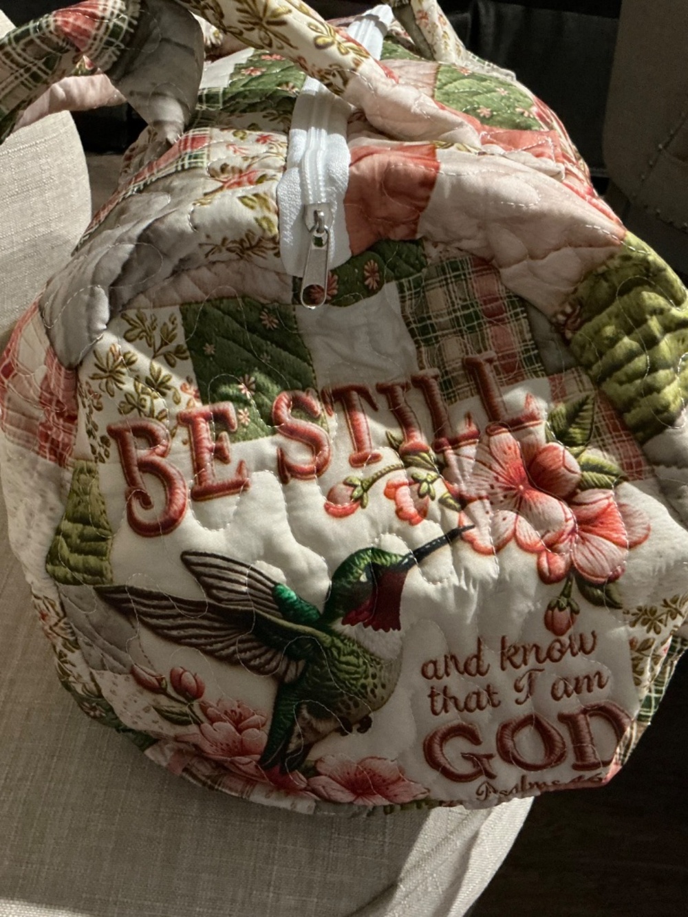 Quilted Hummingbird Scripture Duffle Bag - Picture 3 of 5